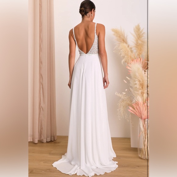 Lulus True Love White Beaded Rhinestone Maxi Dress - Picture 4 of 8